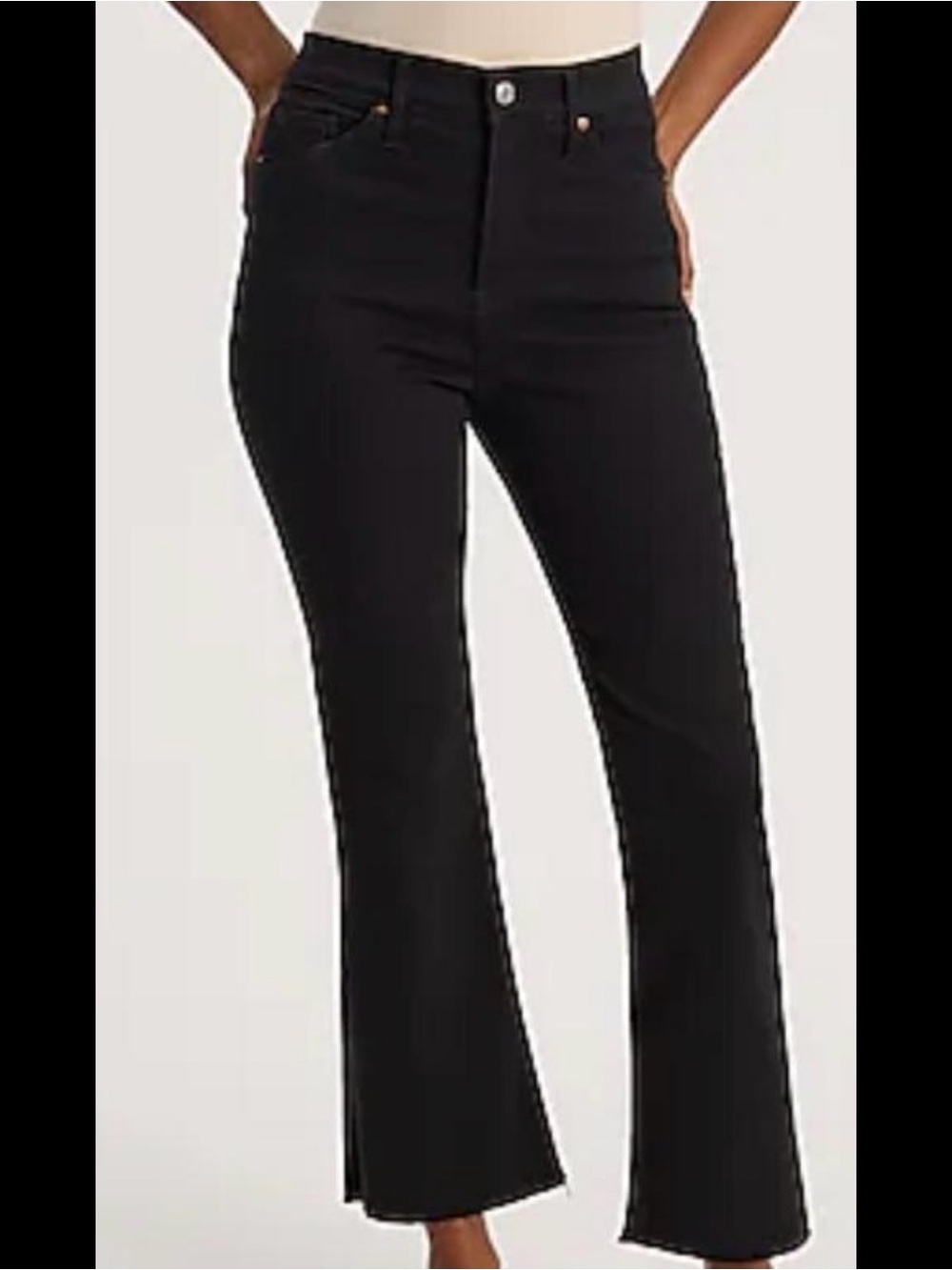 Express High Waisted Stay Black Raw Hem Cropped Flare Jeans